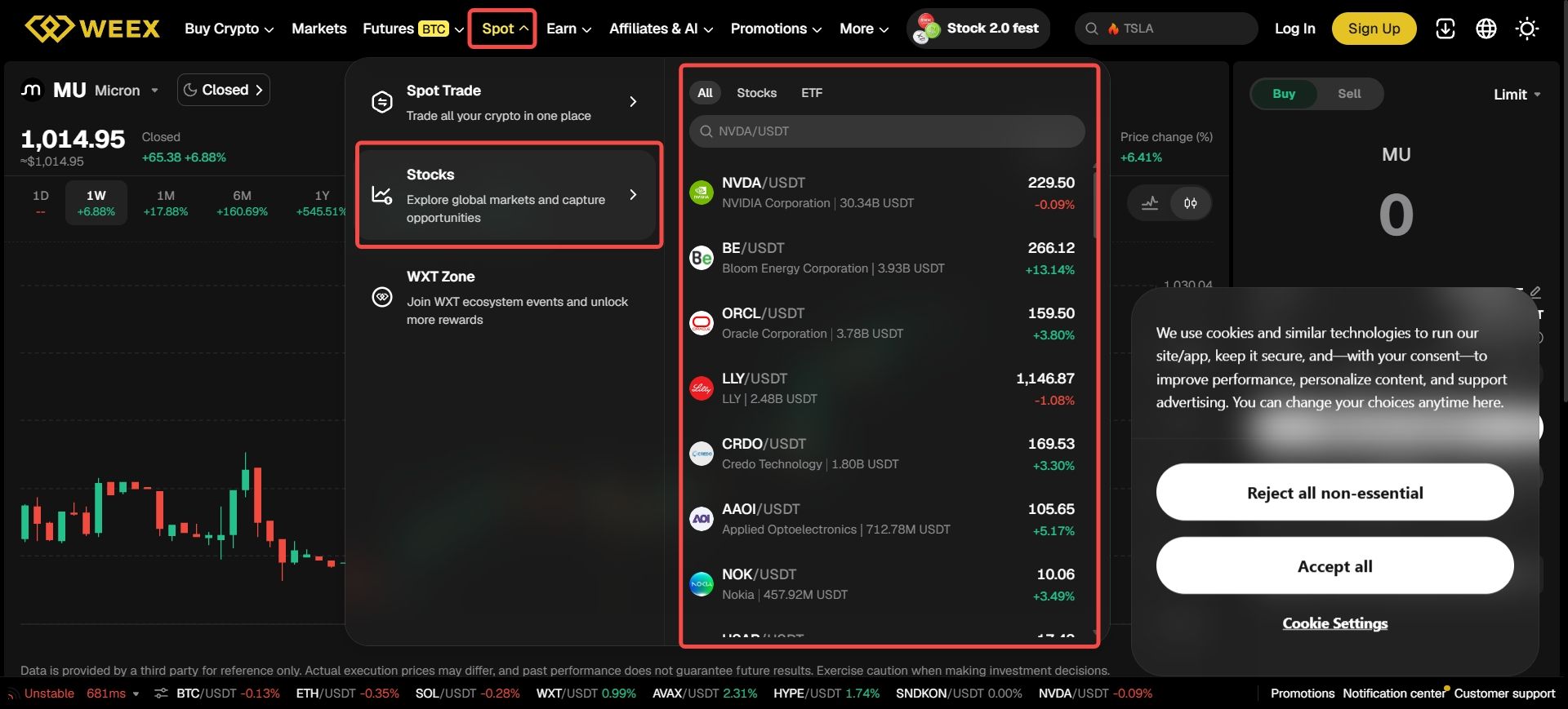 How to Trade U.S. Stock Tokens on the WEEX Website  Step 1: Open the WEEX Stocks Page