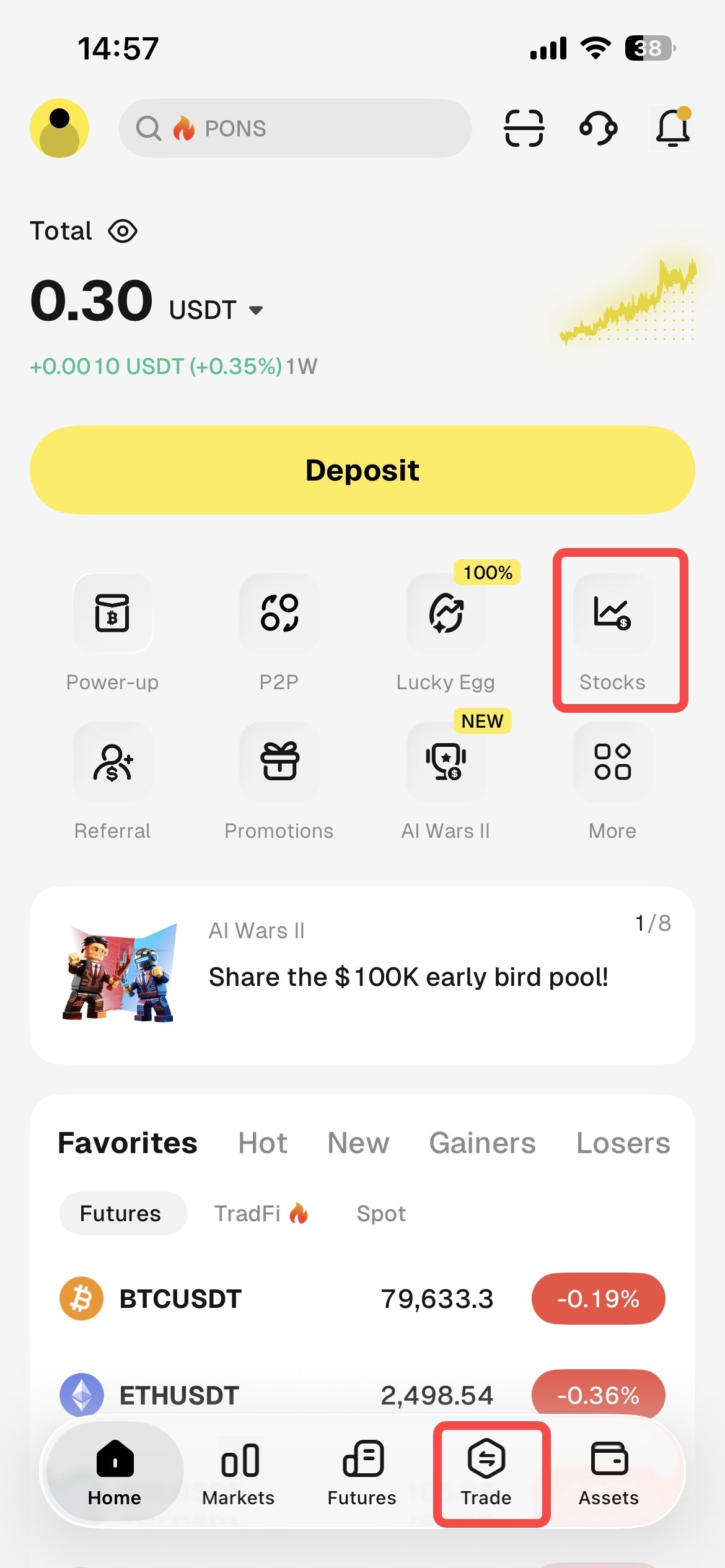 How to Trade the TSLA Stock Token on the WEEX App  Step 1: Enter the Stocks Section