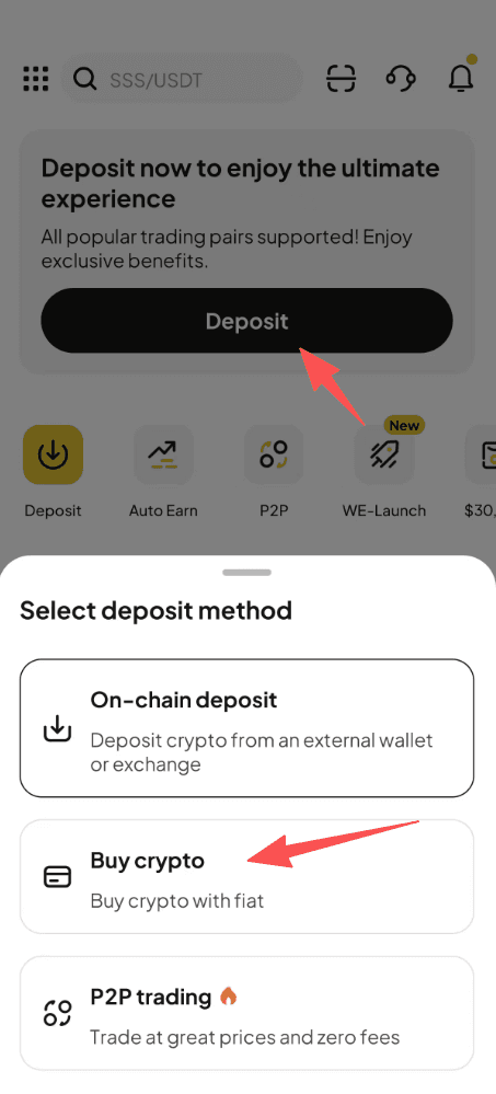 How to Buy BTC OTC with Credit card on WEEX-APP Version-Step1